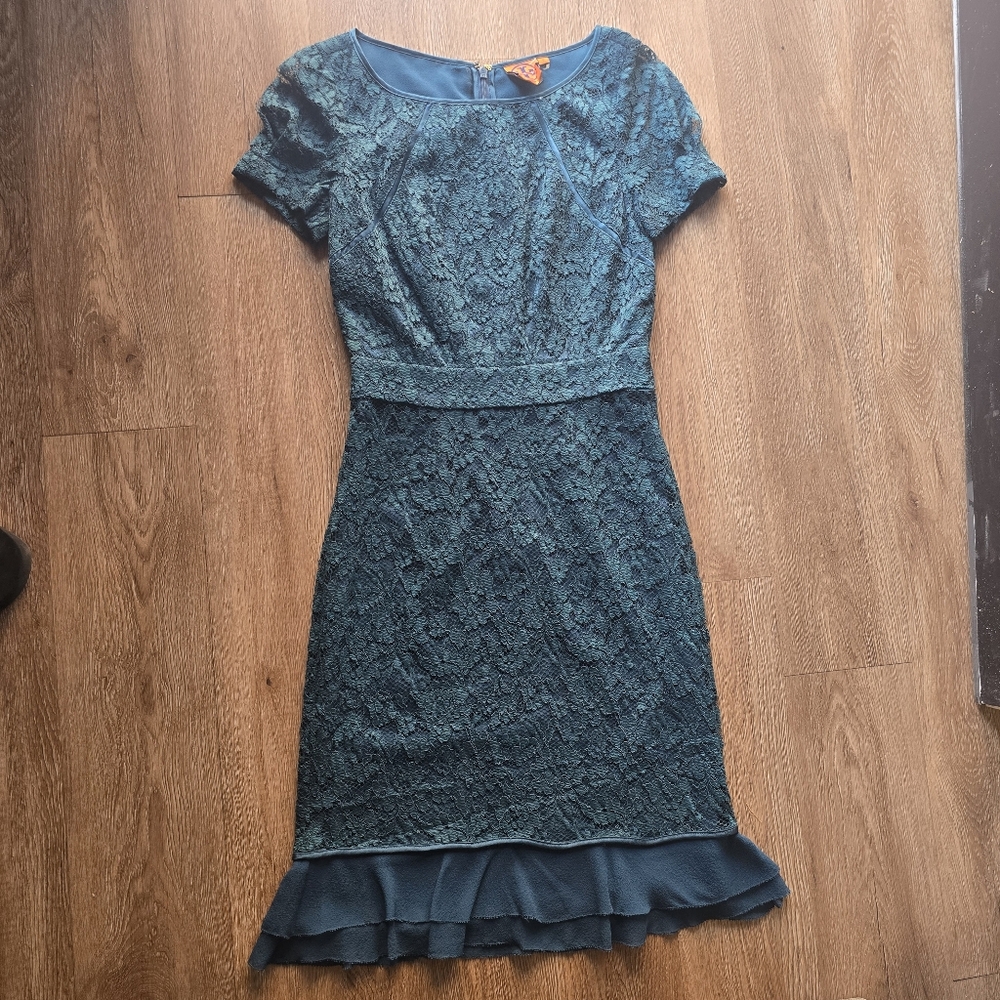 Tory Burch Lace Midi Dress in Teal